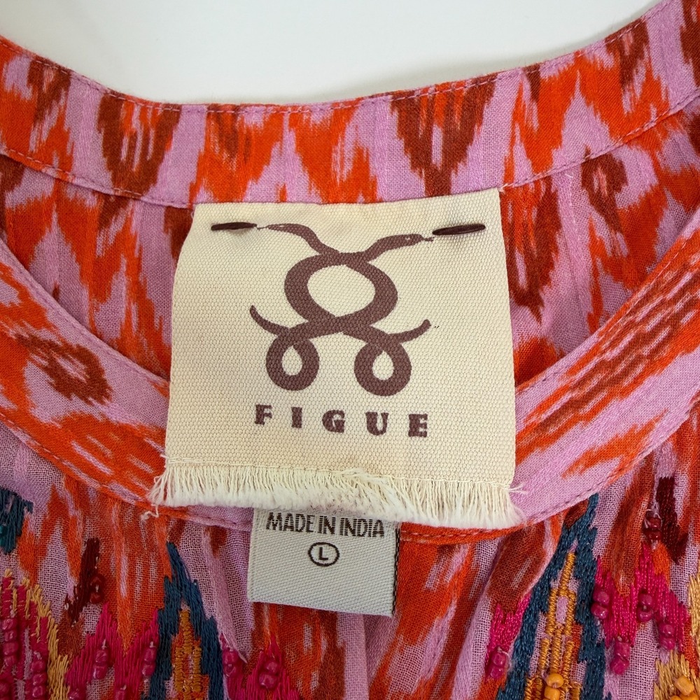 Figue Womens Boho Beaded Flutter Sleeve Button Up Top Size L Flowy Feminine - Picture 6 of 7